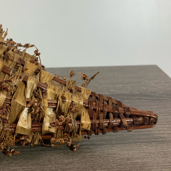 Primitive Cornucopia Horn Basket Lined Floral Thanksgiving Fall Farmhouse Rustic - Picture 12 of 16